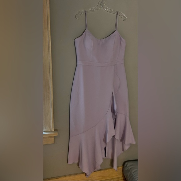 Xscape Lavender Ruffle High-Low Gown Sleeveless Spaghetti Strap Dress 14 NWT - Picture 3 of 6